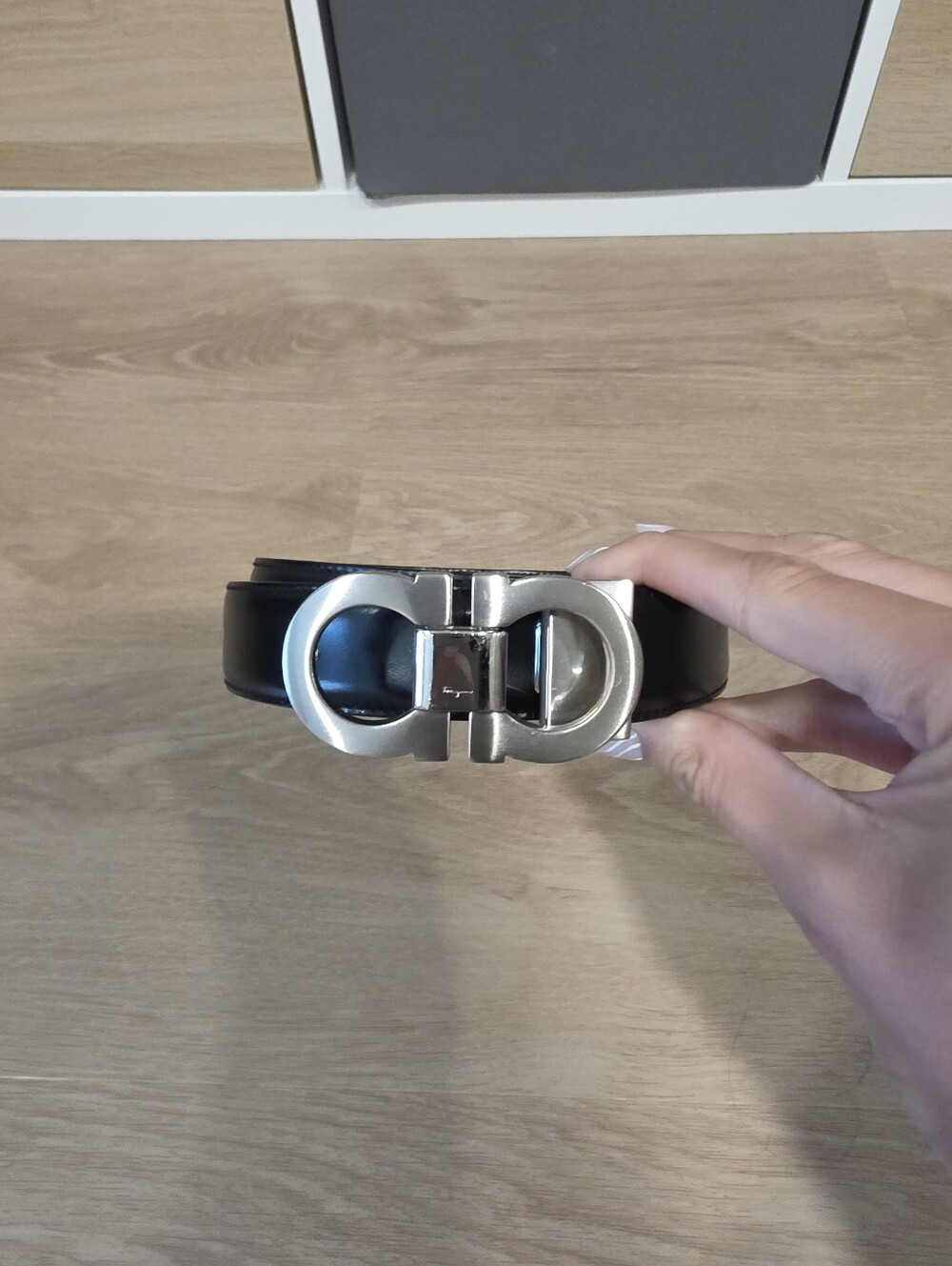 Ferragamo Black Or Brown Reversible Leather Belt with Silver Double Gancini